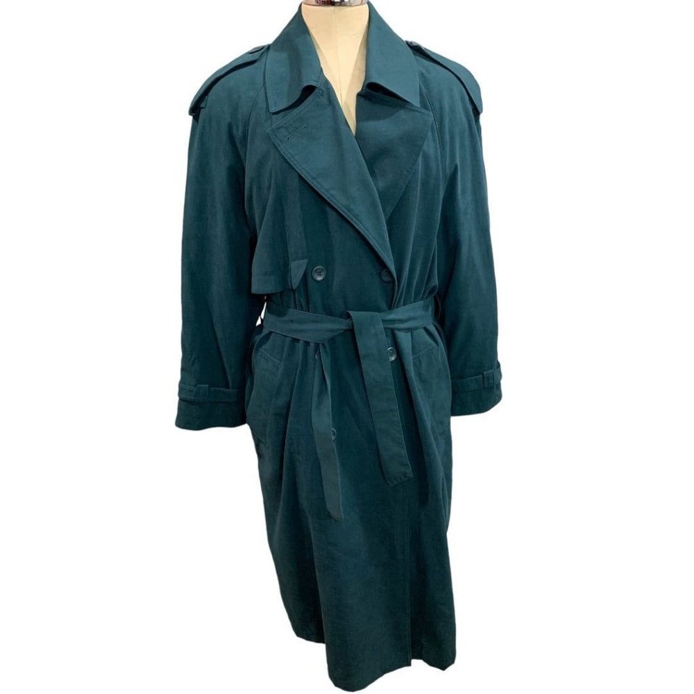 Size 9/10 Forecaster of Bostom 1990s Women's Emerald Green Belted Trench Overcoa